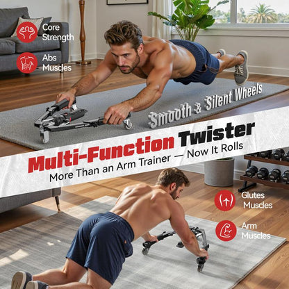 3 in 1 Adjustable Chest Twister & Arm Trainer with Ab Roller for Home Gym