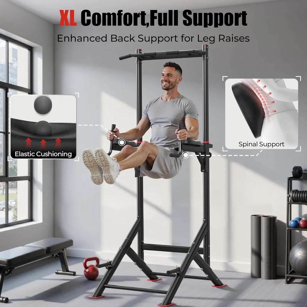 Adjustable Power Tower Pull Up & Dip Station for Full Body Workout