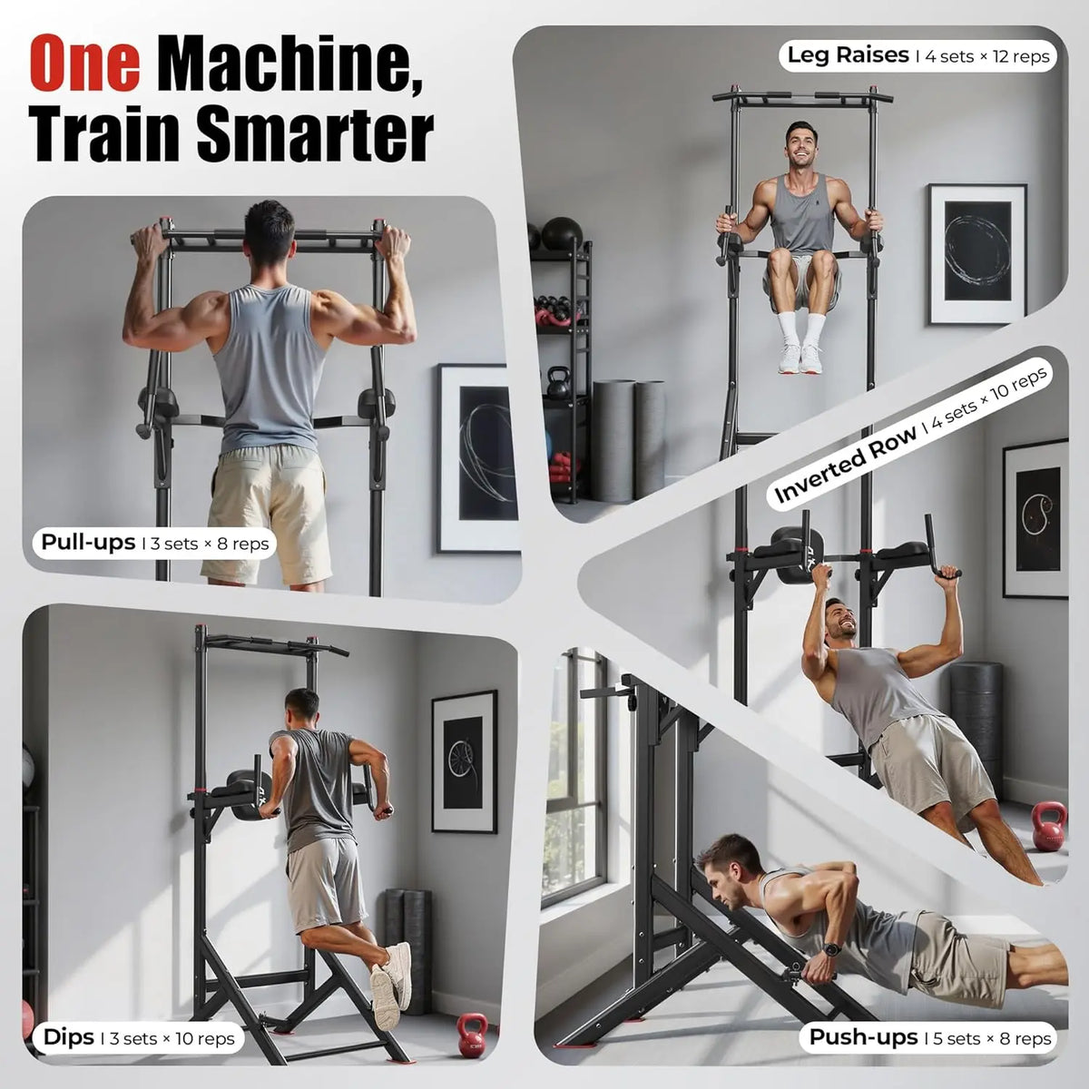 Adjustable Power Tower Pull Up & Dip Station for Full Body Workout