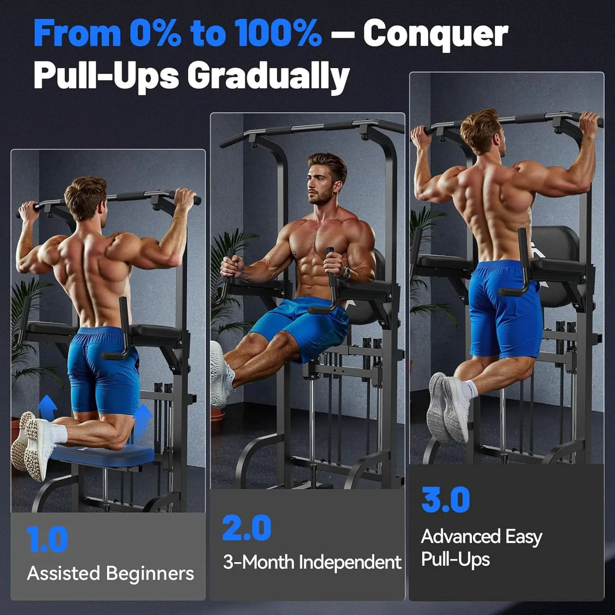 Adjustable Power Tower Pull Up & Dip Station for Full Body Workout