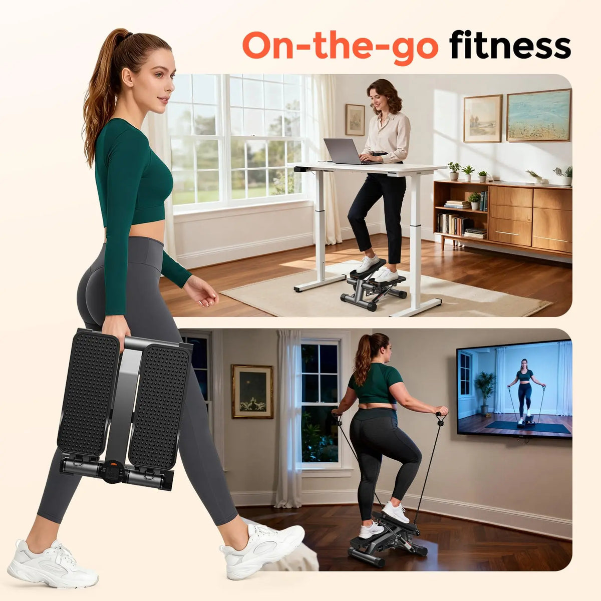 Twist Mini Stair Stepper with Resistance Bands for Full Body Workout